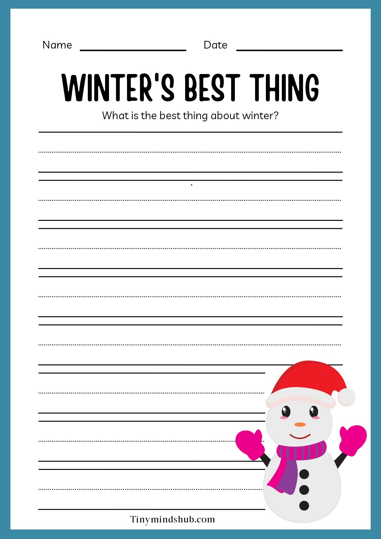 Winter writing worksheet asking what is the best thing about winter, with ruled lines